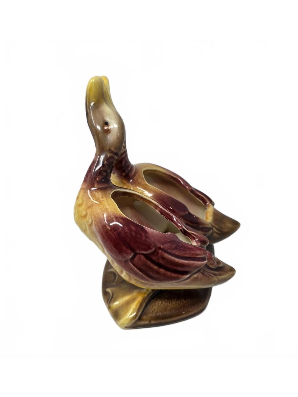Vintage Hull Pottery Double Duck Planter #95 Burgundy Yellow Ceramic